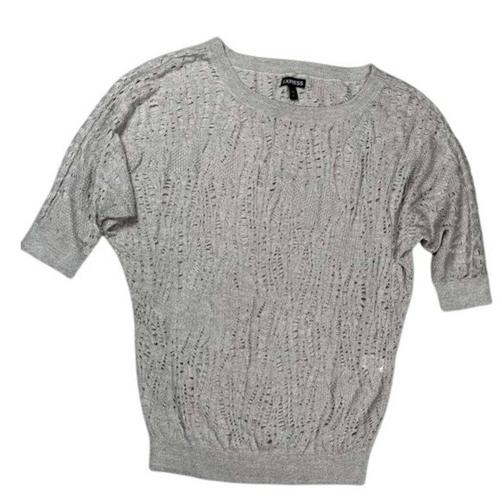 Express‎ Women's Cream Metallic Thread Open Knit Sweater Sz Small Dolman Sleeves
